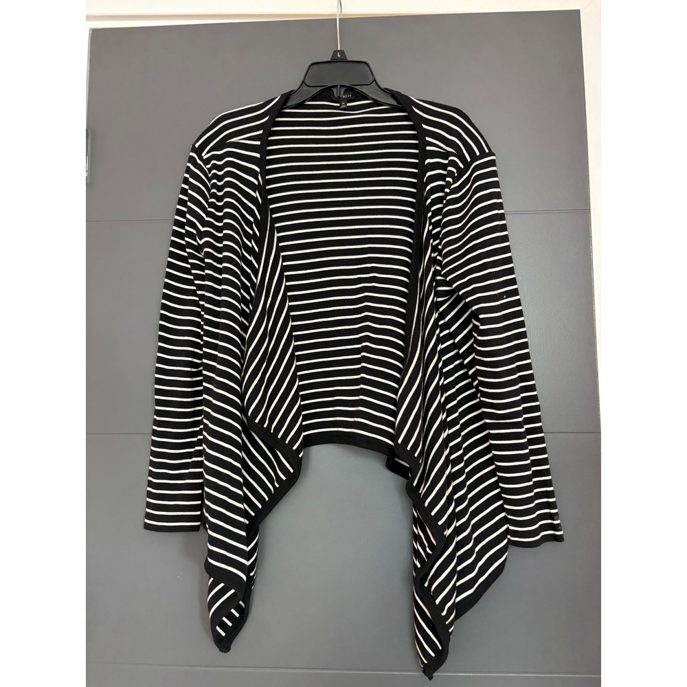 Talbots Womens Medium Black White Striped Open Front Draped Cotton Cardigan